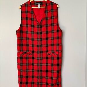 Sag Harbor Women’s Vintage Zipper Red and Black Plaid Midi Dress Jumper Tartan